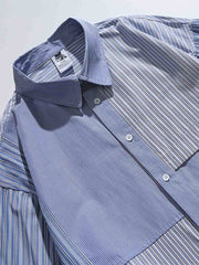 製品画像
アシンメトリックストライプシャツ、クラシックなストライプ柄に個性的な切り替えデザインを施し、ファッション性と快適さを兼ね備えた一着。

詳細画像
アシンメトリックストライプデザインと混紡素材、コットンとポリエステルの優れた組み合わせがシワになりにくく、手入れが簡単。四季を通して着用可能な長袖シャツ。