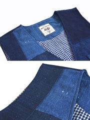 藍染刺子パッチワークベスト