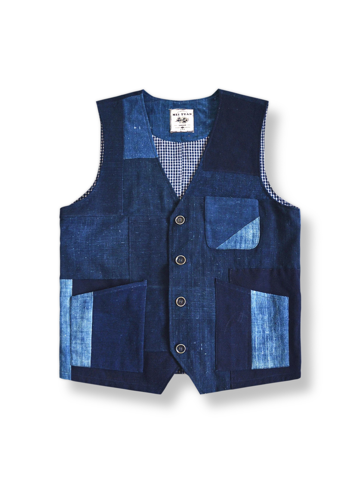 藍染刺子パッチワークベスト