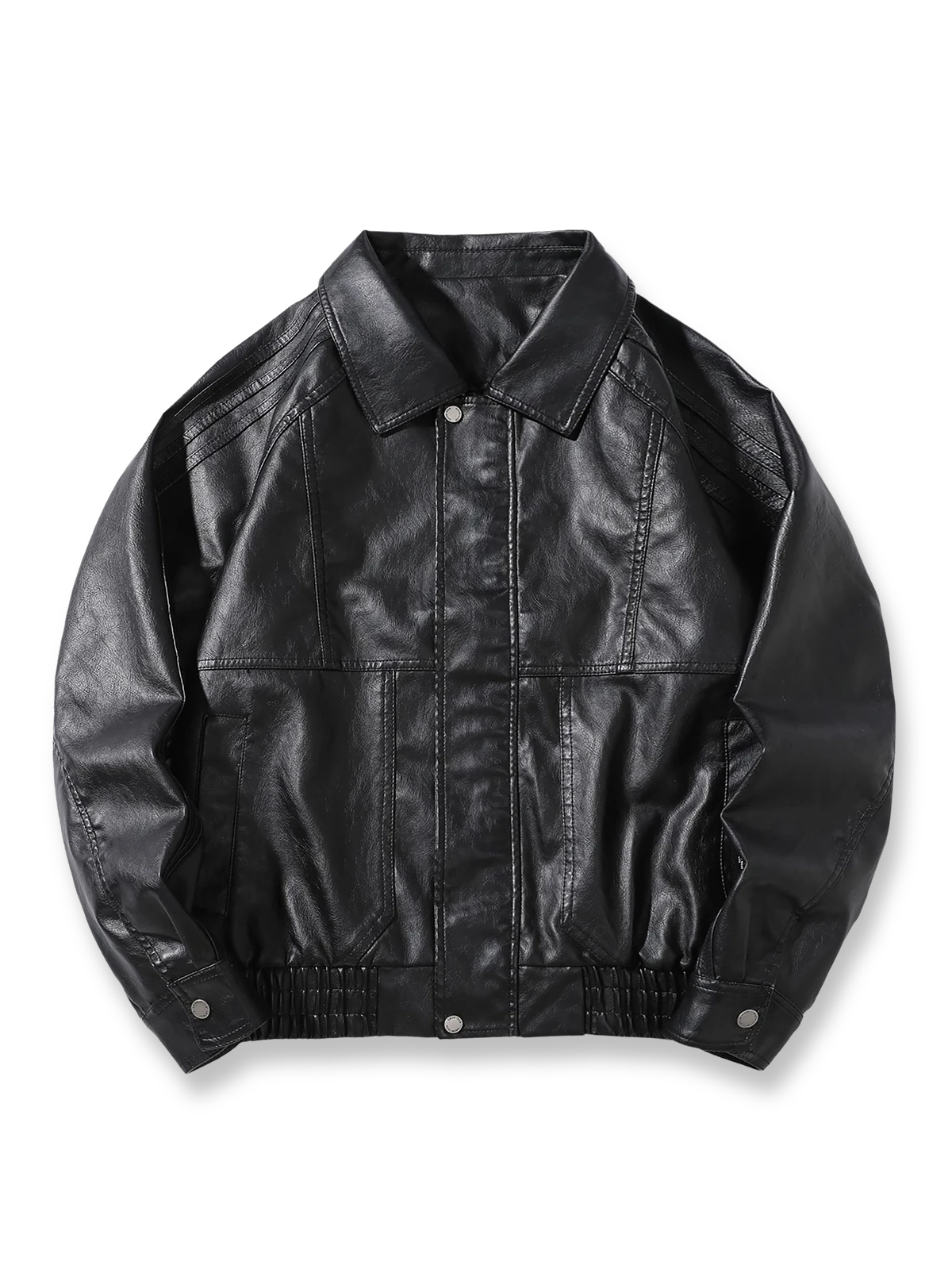 製品画像：
クラシックな3本ラインデザインの高級PUレザージャケット。ミラードデザインと柔らかな手触りのPUレザーを使用し、現代的でファッショナブルな雰囲気を演出。エラスティックデザインの袖口と裾で防風性も高め、秋冬シーズンに最適。

詳細画像：
高級PUレザーのジャケット、3本ラインデザインで現代的なスタイルに。肩部分の滑らかなカッティングとゆったりシルエットが、カジュアルで快適な着心地を提供。袖口と裾のエラスティックデザインが防風性を向上。