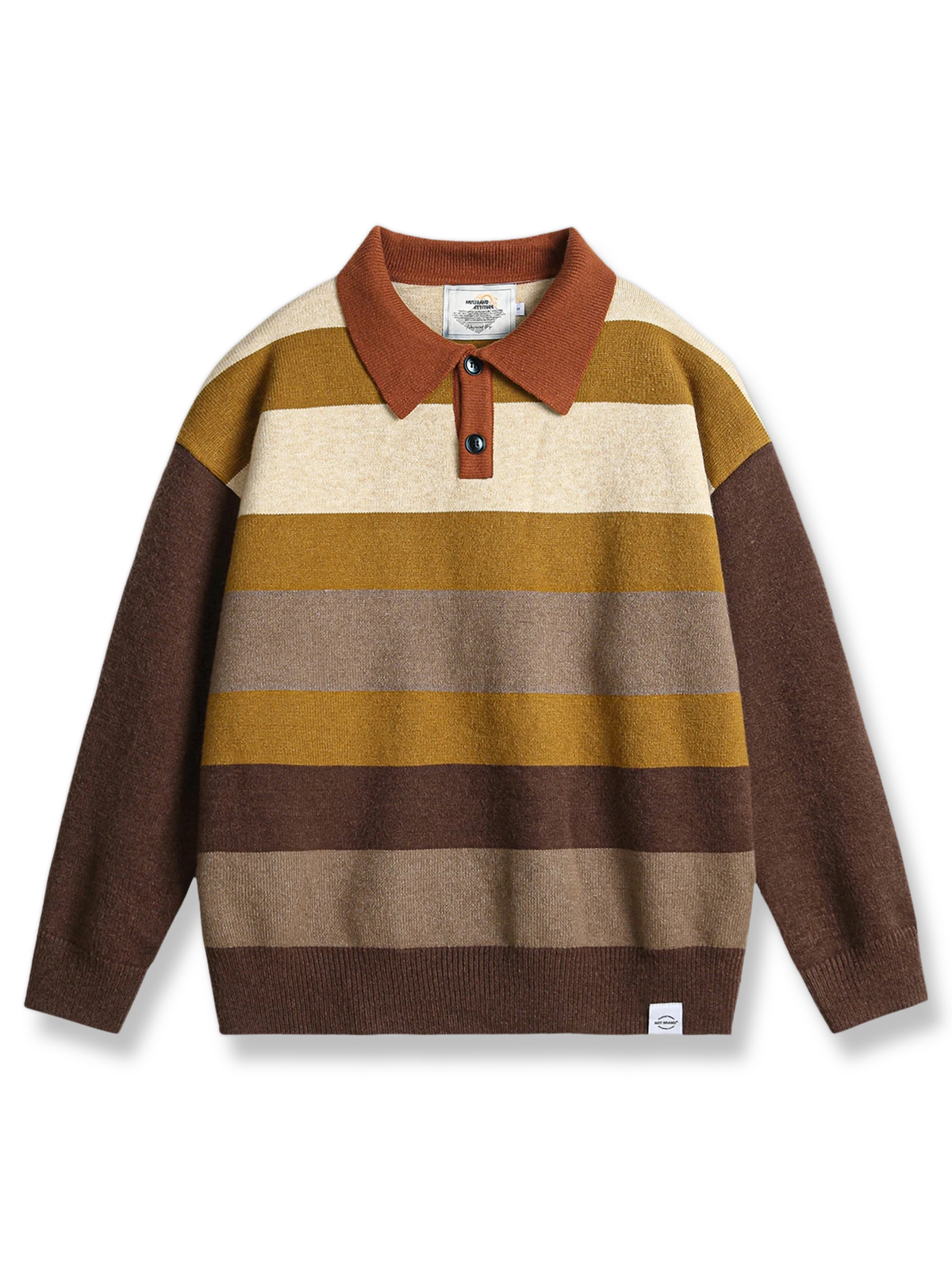 カラーブロック 太いボーダー ポロ襟セーター