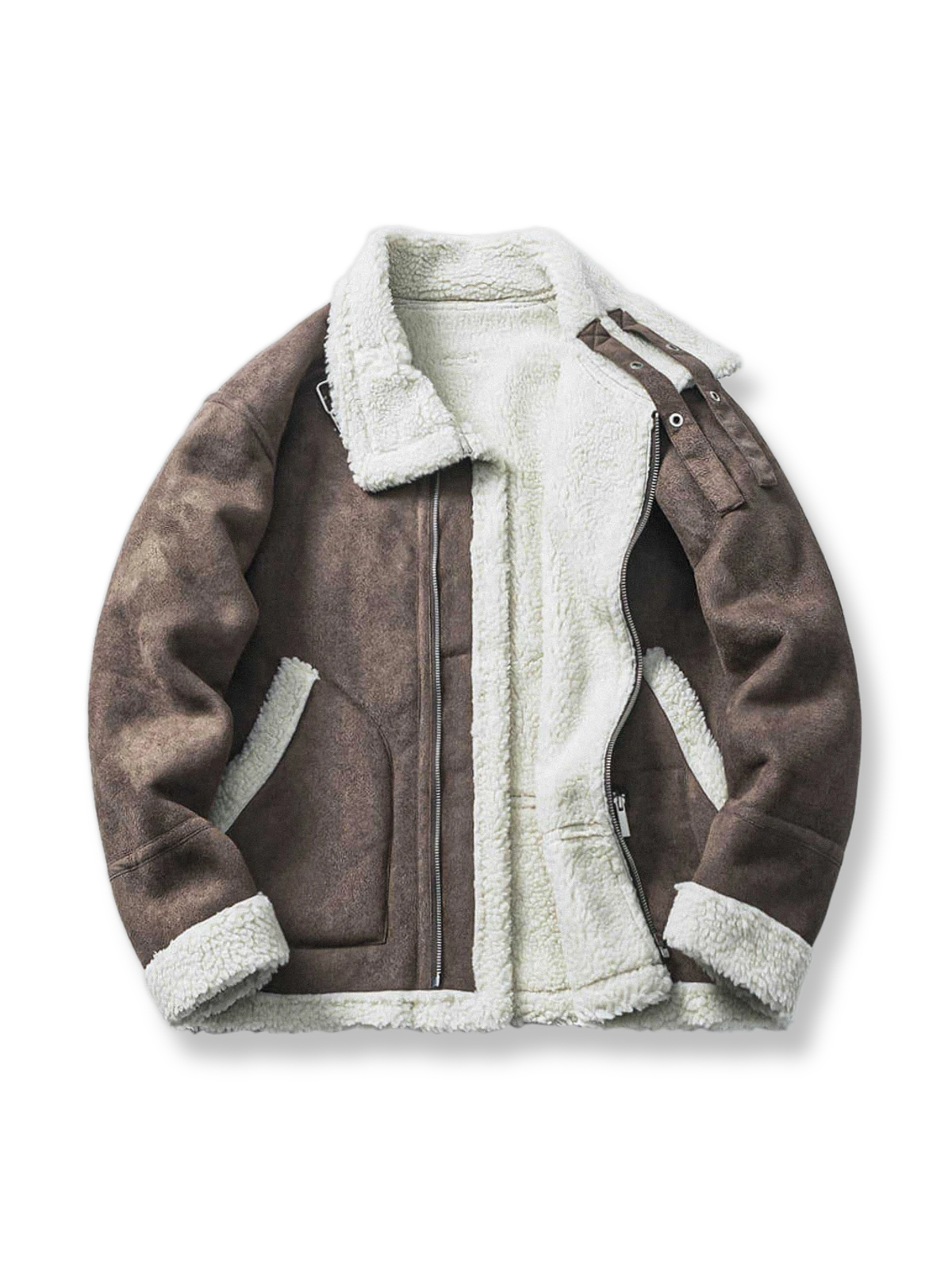 非対称襟 2WAY レザーファージャケット