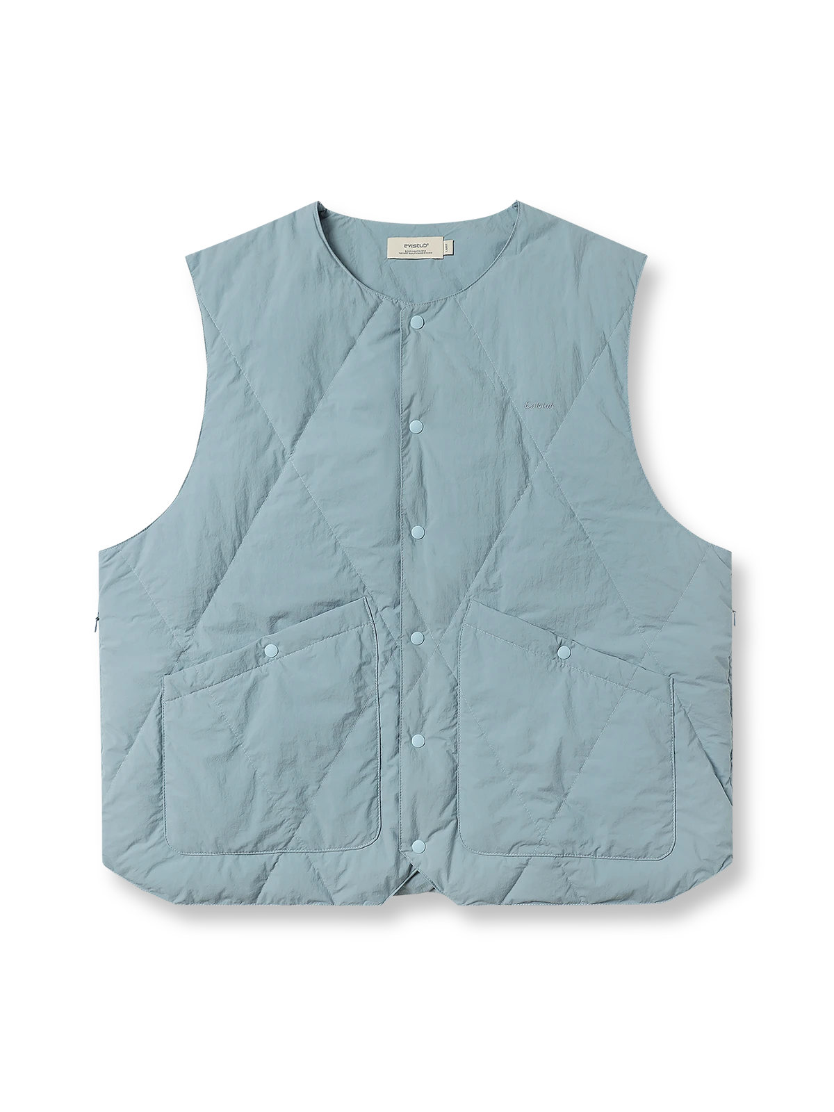 製品画像: 撥水加工ダイヤキルティングダウンベスト全体展示 - 防水機能があり、90%ホワイトダックダウンを使用した高品質ダウンベスト。

詳細画像: ダイヤキルティングデザインと撥水加工素材のディテール展示 - 冬のアウターに最適なスタイリッシュなデザイン。