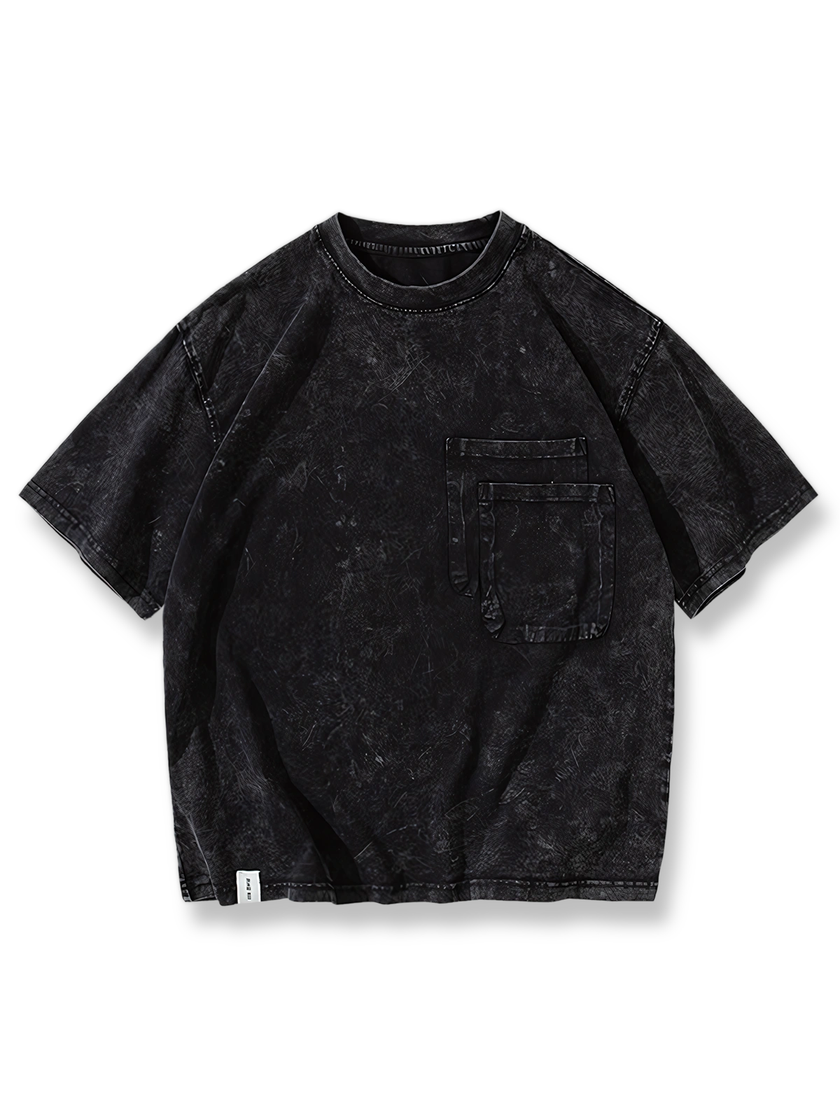 ブルーのウォッシュ加工高重量ダブルポケット半袖Tシャツの正面展示