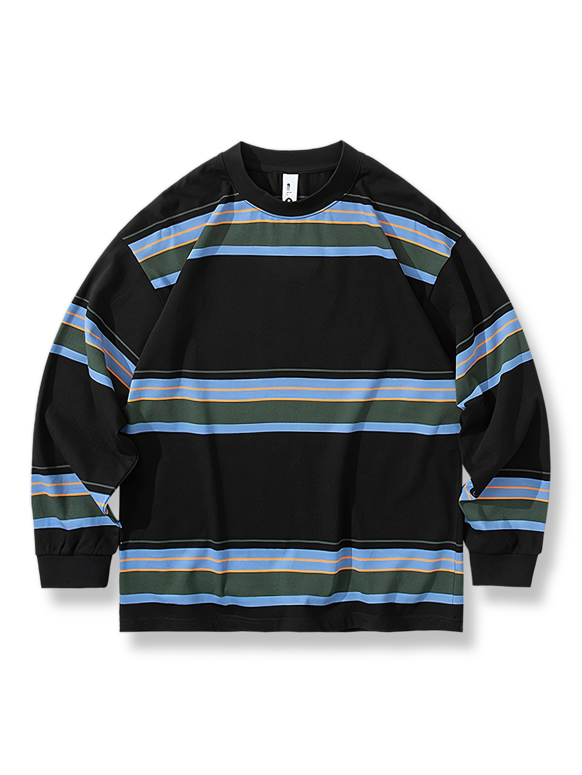 レトロなカラーストライプ長袖Tシャツの正面展示