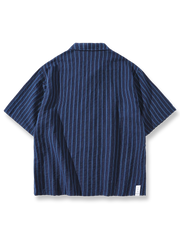 クラシックストライプ キューバカラー 半袖シャツ