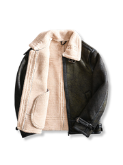 襟ボア レザージャケット