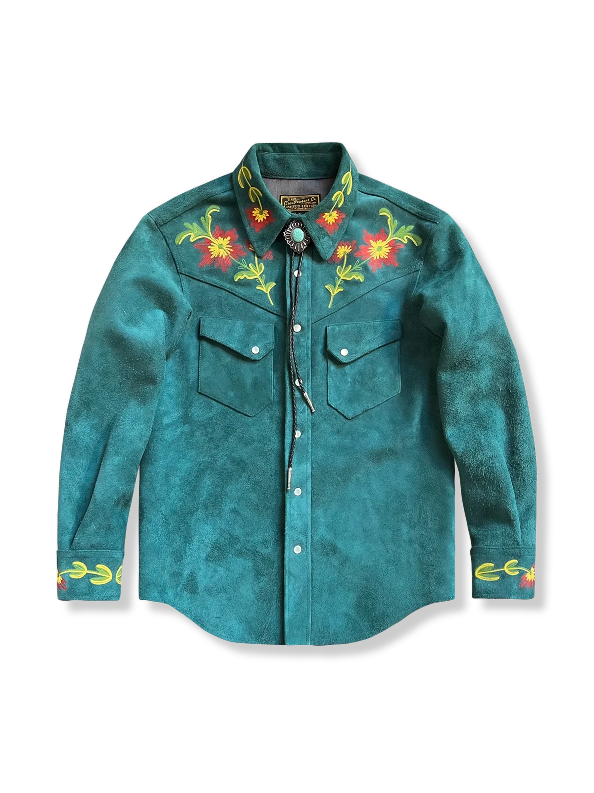 刺繍入り スエード シャツ
