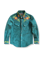 刺繍入り スエード シャツ