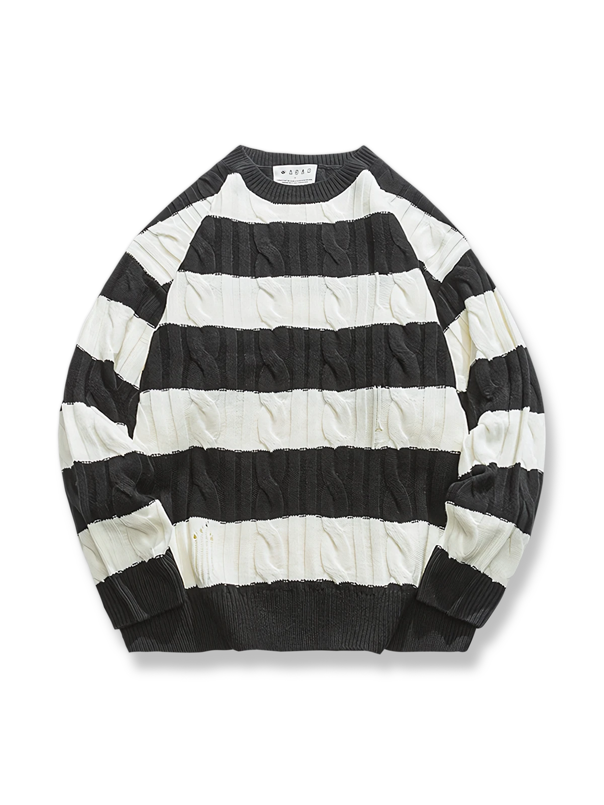 ストライプ  ケーブル編みニットセーター