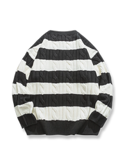 ストライプ  ケーブル編みニットセーター