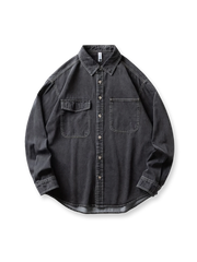 ウォッシュドデニム長袖シャツ
