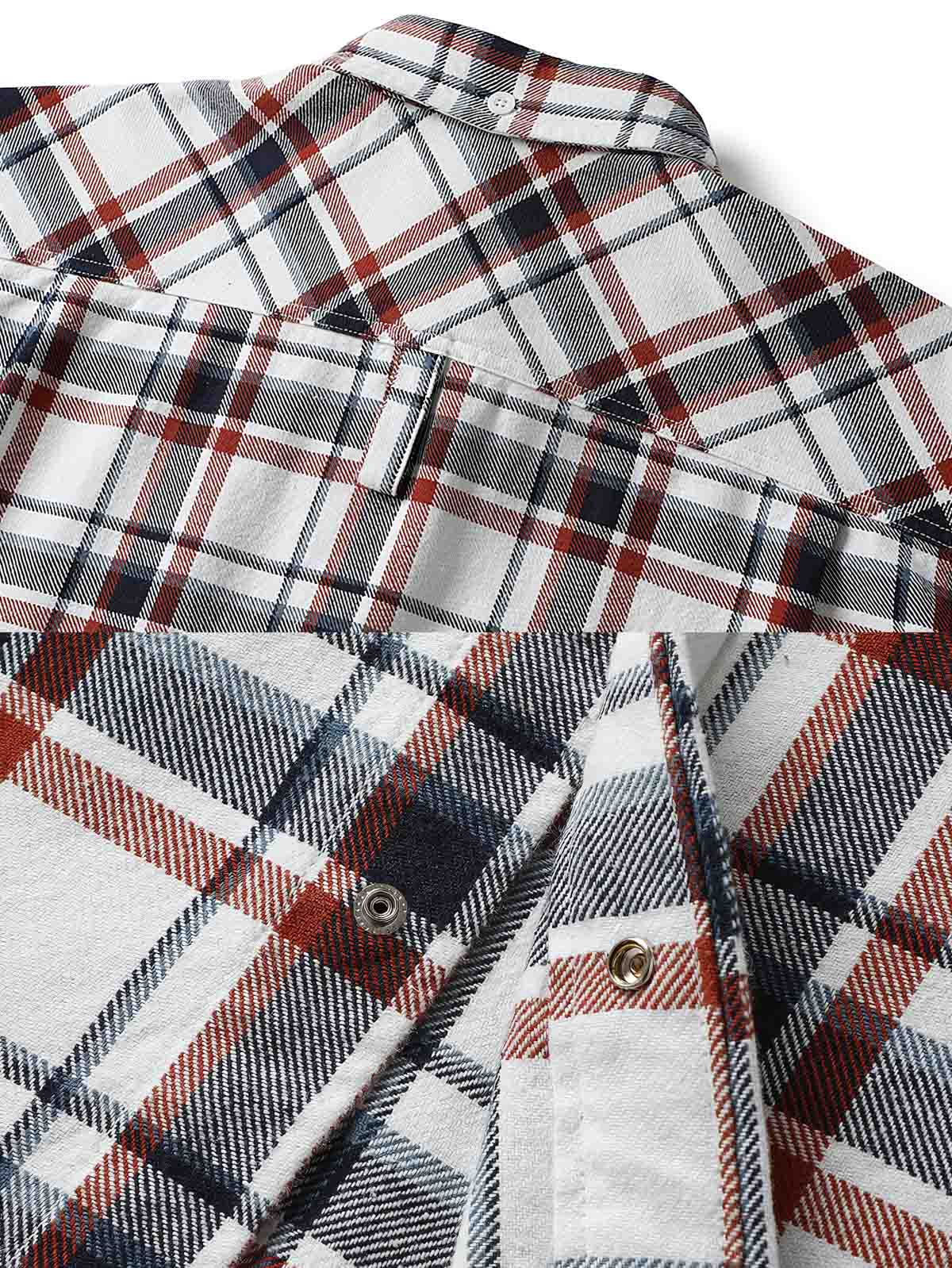 詳細画像: ビッグチェック柄とダブルチェストポケットのディテール