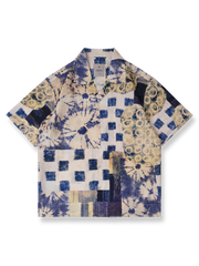 和風ヴィンテージパッチワークプリントリネンシャツの正面図