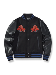 鷹刺繍 レザー袖 スーベニアジャケット