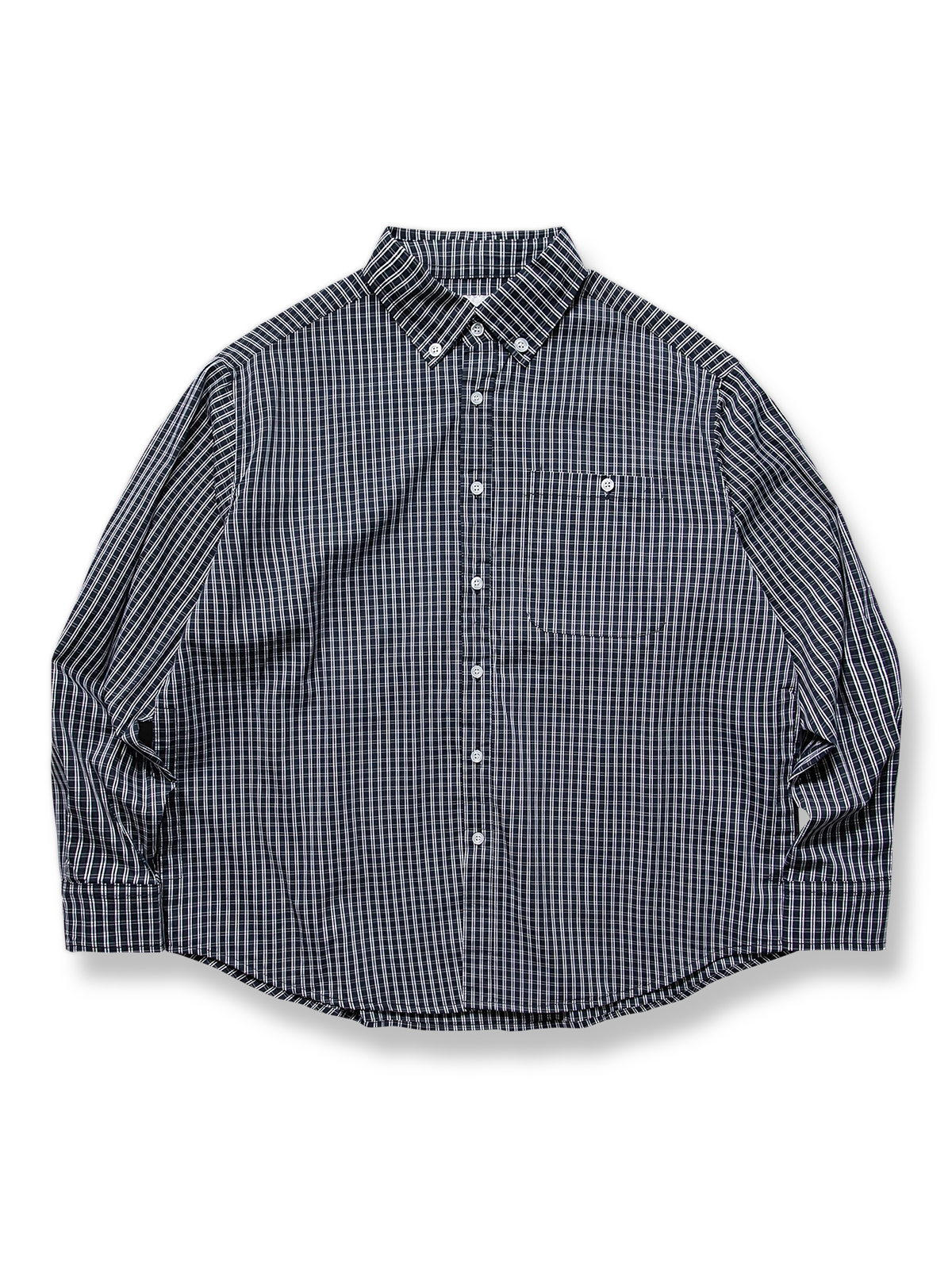 格子ラウンドヘム長袖シャツ