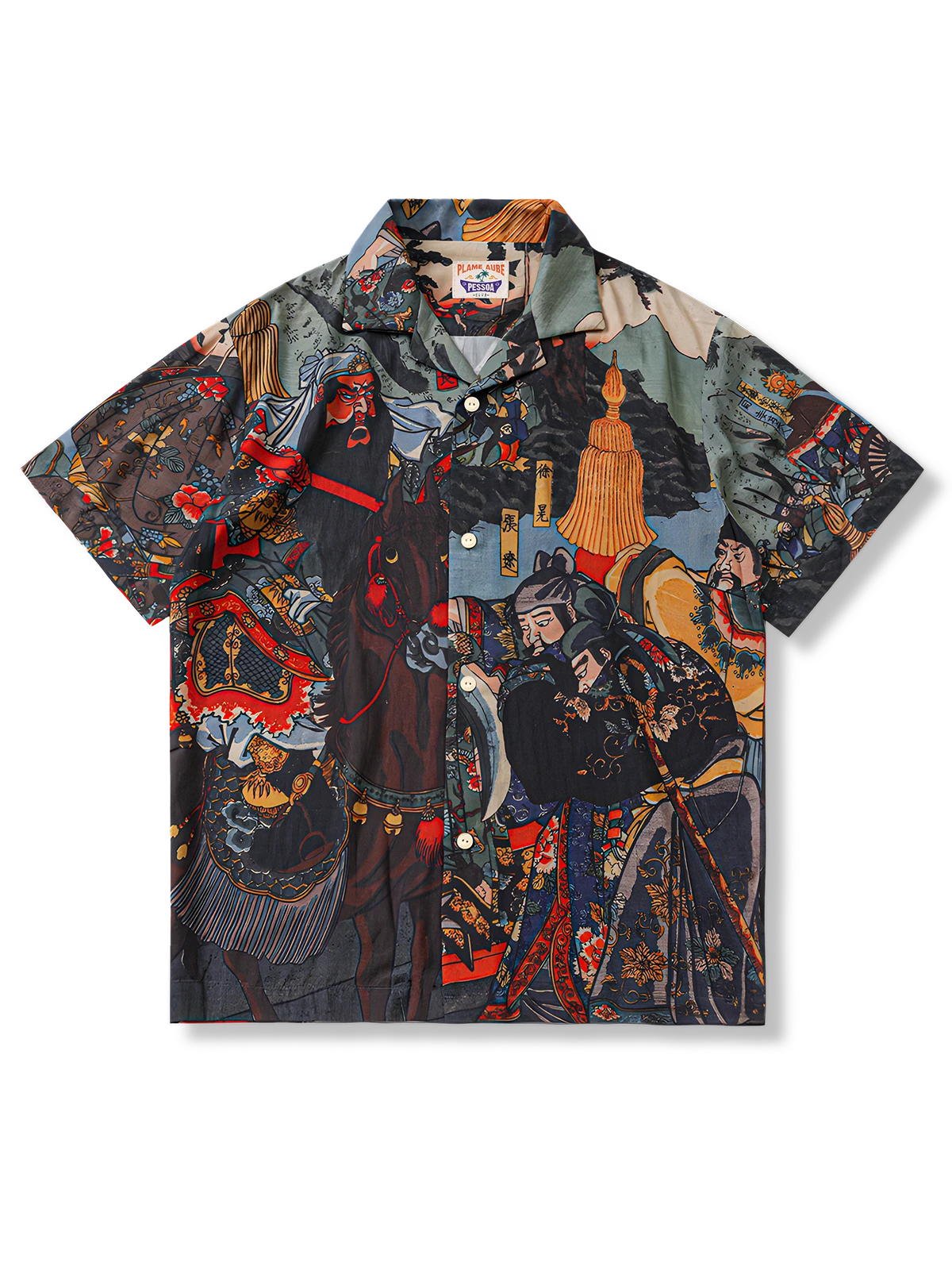 「関羽五関破図」武者絵柄 アロハシャツ