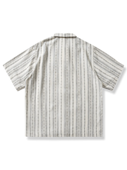 エスニック ストライプ綿麻キューバシャツ