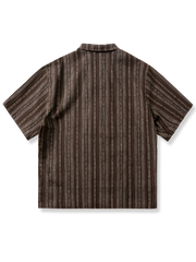 エスニック ストライプ綿麻キューバシャツ