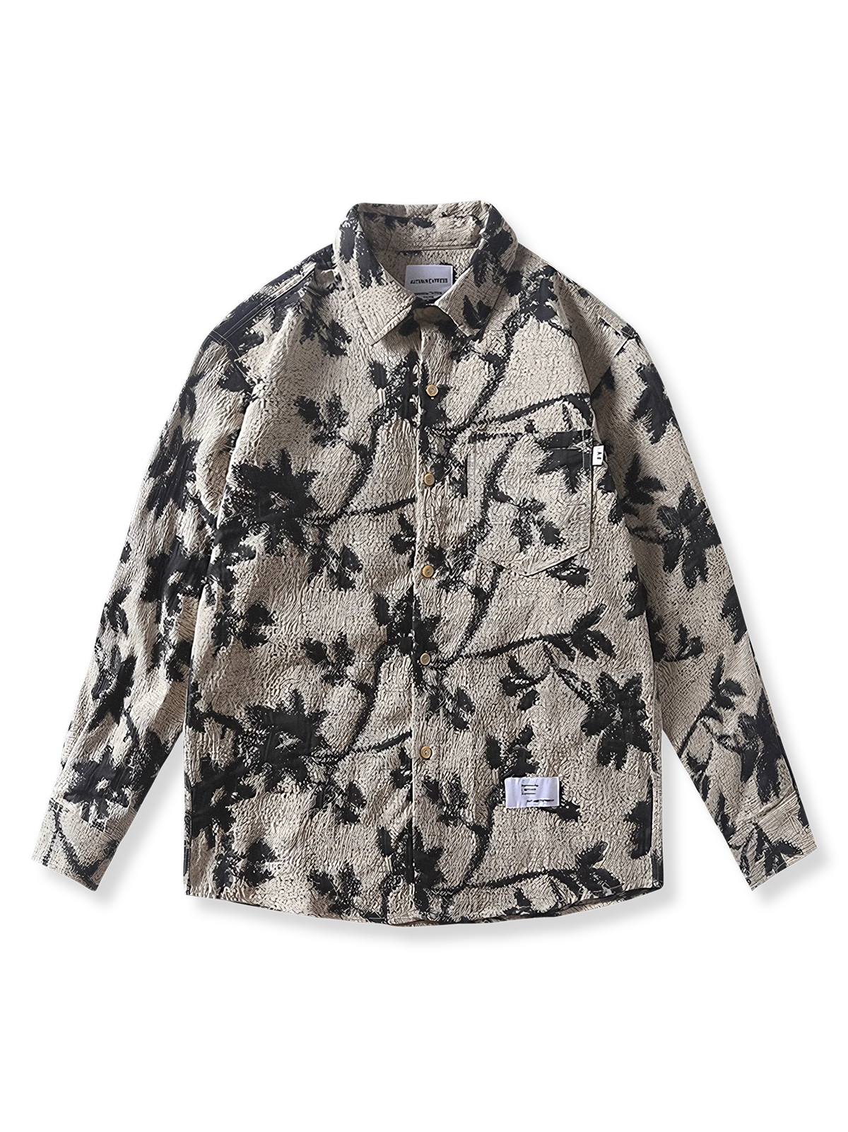 水墨画風プリント ワントーンシャツ