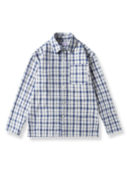 先染めブルーチェック柄　コットンワークシャツ