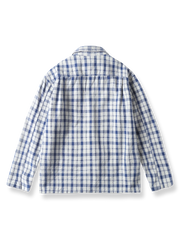 先染めブルーチェック柄　コットンワークシャツ