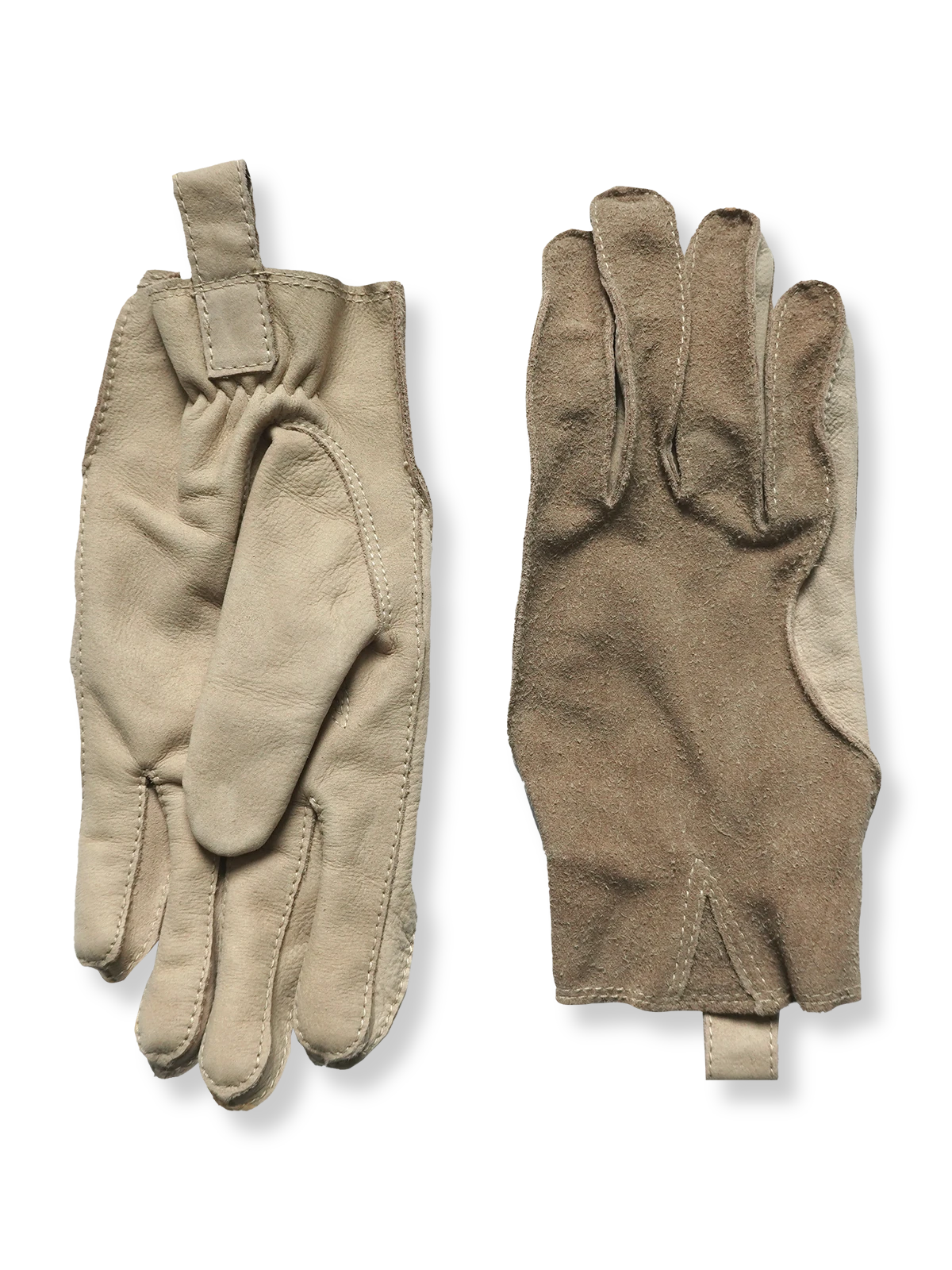 製品画像: 高品質スエードレザー製のベアクロウライディンググローブ全体画像
詳細画像: 手の甲と手のひらに施された補強縫製デザインのクローズアップ