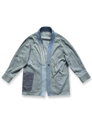 製品画像: 柔術メッシュリップストップはんてんのフロント全体画像。軽量で通気性に優れたリップストップメッシュを使用。
詳細画像: コットンメッシュとリップストップ生地のディテール画像。ヴィンテージ感のあるウォッシュ加工を施し、耐久性も向上。