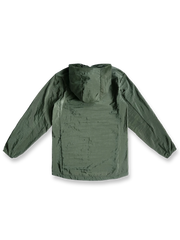 製品画像：超軽量ナイロン アウトドア ウィンドシェルの正面画像です。撥水加工が施されたデザインです。

詳細画像：超軽量ナイロン ウィンドシェルの撥水加工部分の詳細画像です。水滴を弾く様子が確認できます。