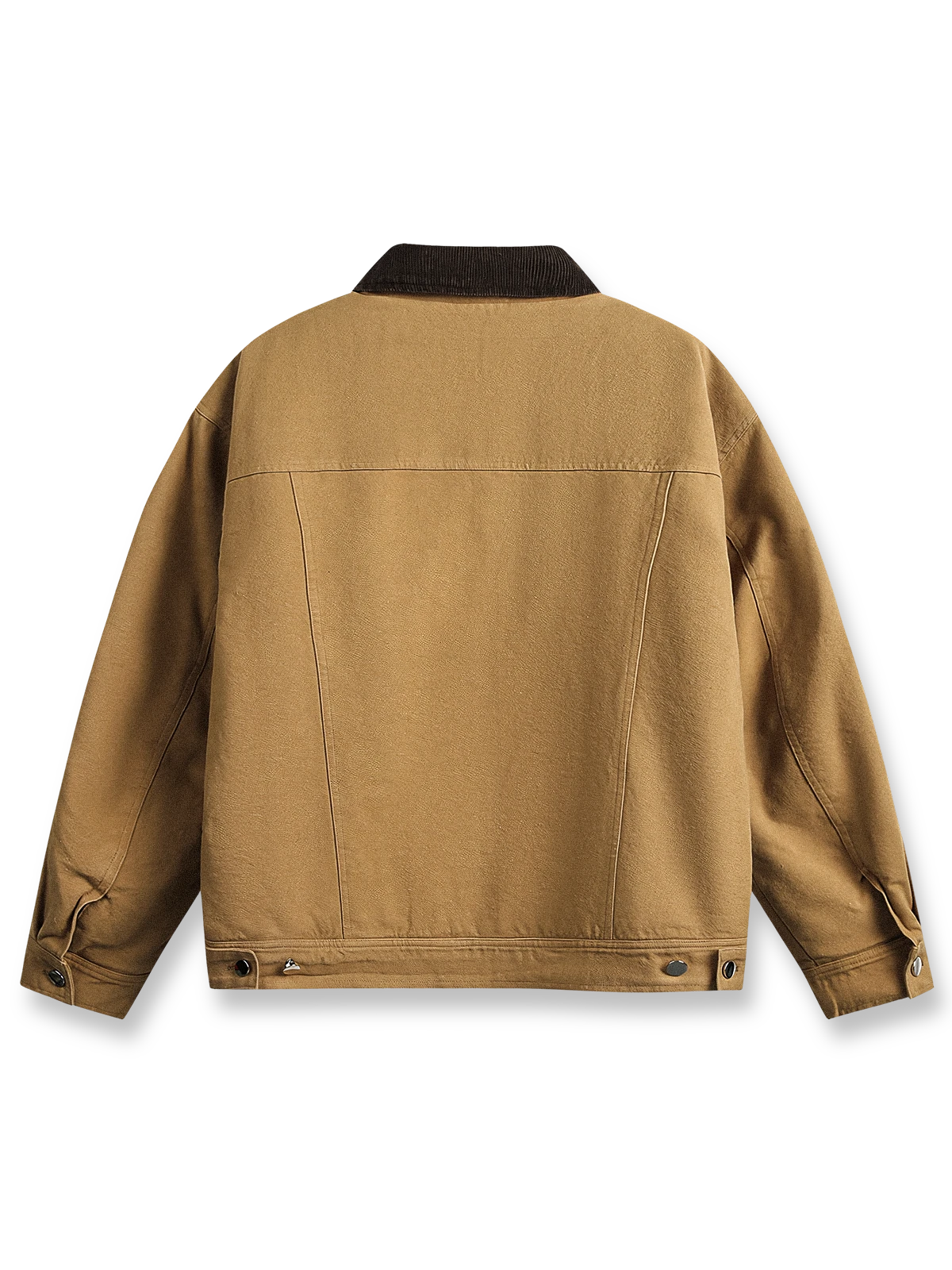 製品画像：
レトロなハンティングスタイルの中綿入りコーデュロイ襟付きジャケット。厚手の生地と暖かい中綿が寒い季節に最適。エレガントなデザインと実用的な大容量ポケット。

詳細画像：
厚手コーデュロイ襟付きハンティングジャケット。大きな前ポケットと通気性のある中綿素材、レトロで機能的なデザイン。ストレートカットとゆったりシルエットで快適な着心地。