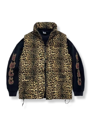レオパード柄フード付きダウンベスト
