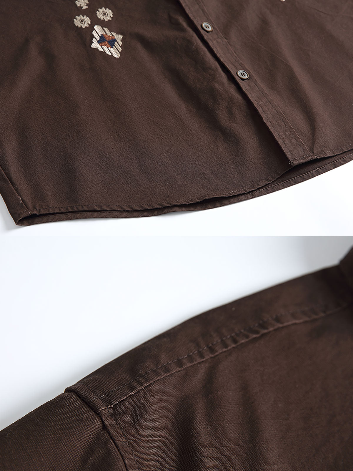 ナバホ民族の幾何学模様刺繍のディテール特写