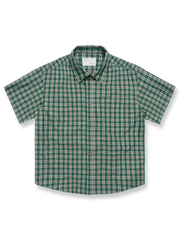  高密度チェック柄ルーズフィット半袖シャツ正面図