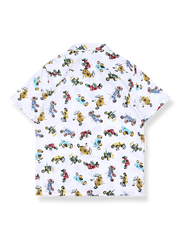 製品画像: レトロなトラクタープリントのハワイアンシャツ反面