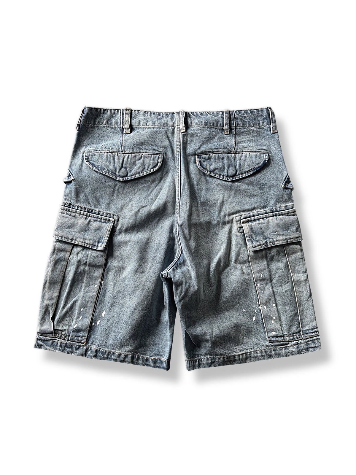 PESSOA CLUBペイントデザインヘビーオンスデニムワークショーツ全体図