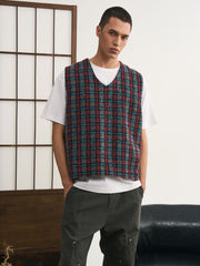 チェック柄ミックスニットベスト