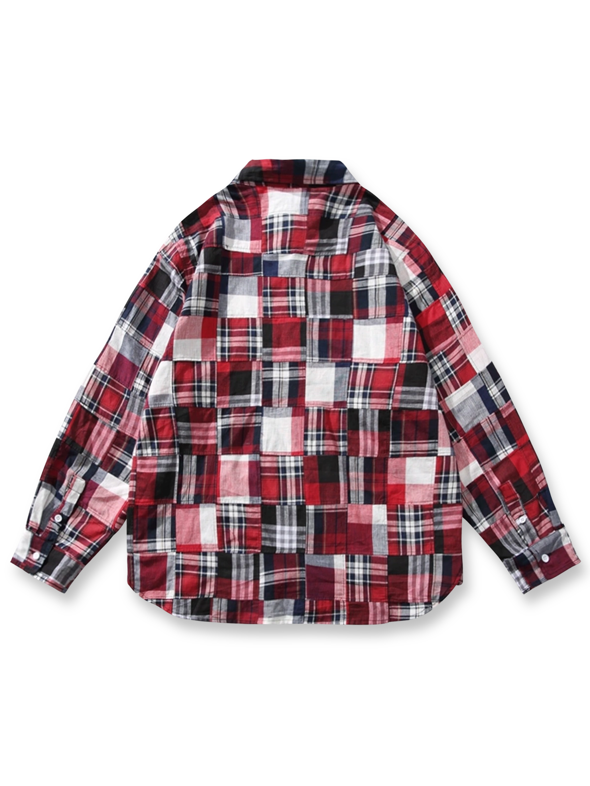  ヴィンテージのパッチワークチェック柄シャツの全体画像。