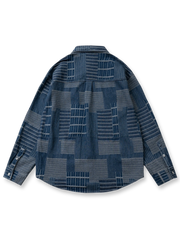 ジャカード加工ストライプパッチワークデニムシャツの正面図