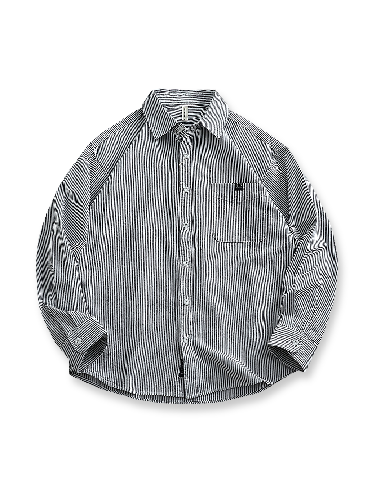 ヴィンテージ細ストライプのゆったりシャツの全体展示