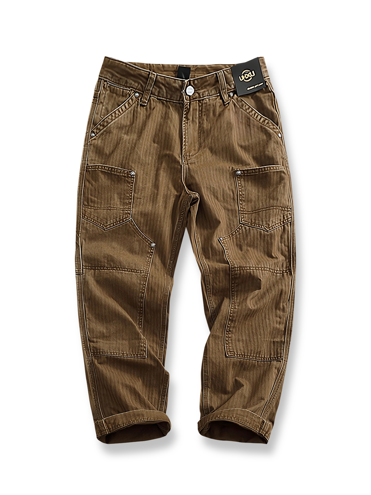 魚骨模様のワークパンツの正面展示