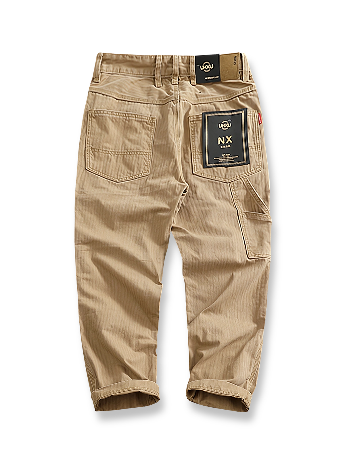 魚骨模様のワークパンツの正面展示