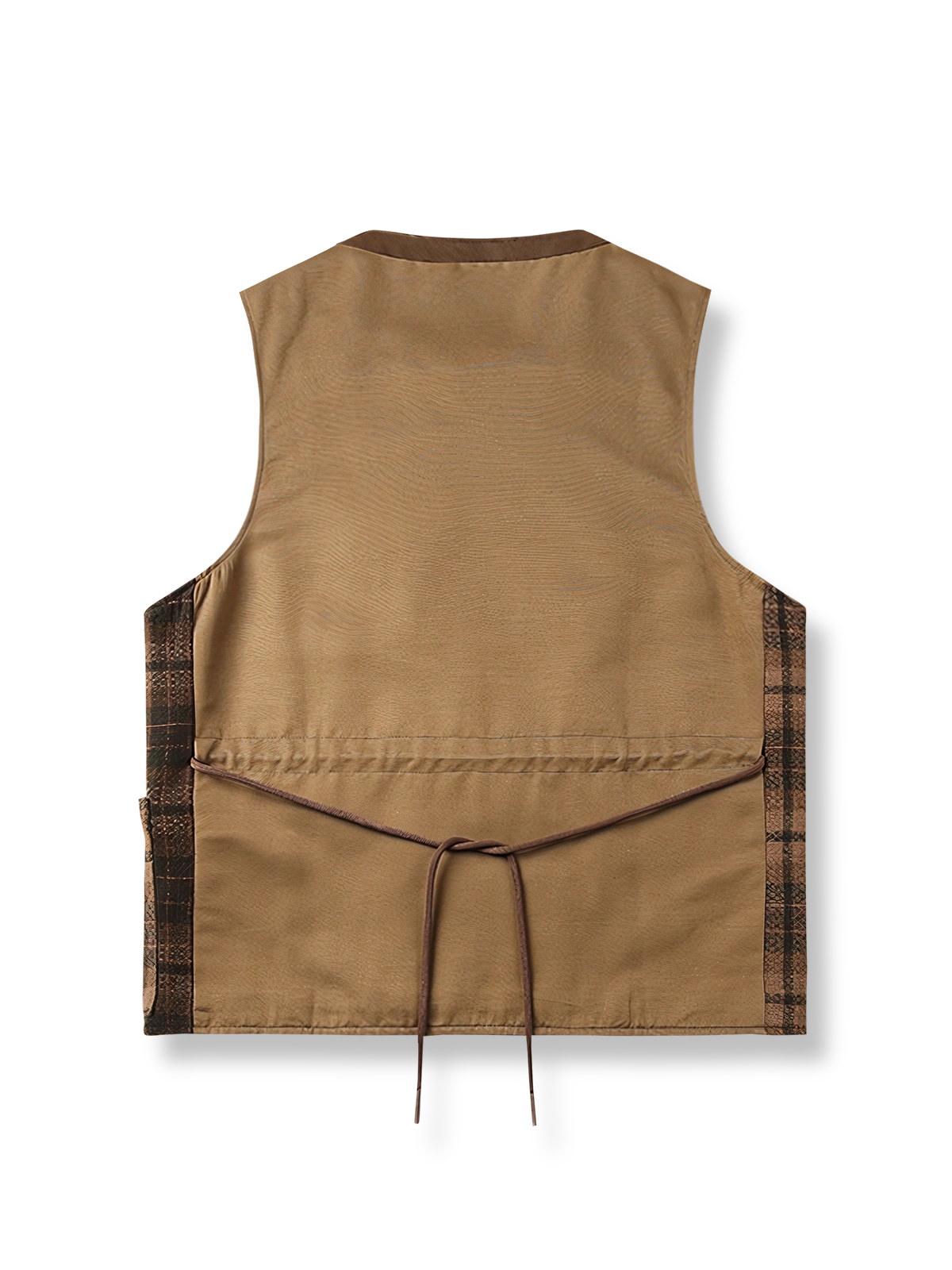 チェック柄紐付きワークベスト正面展示