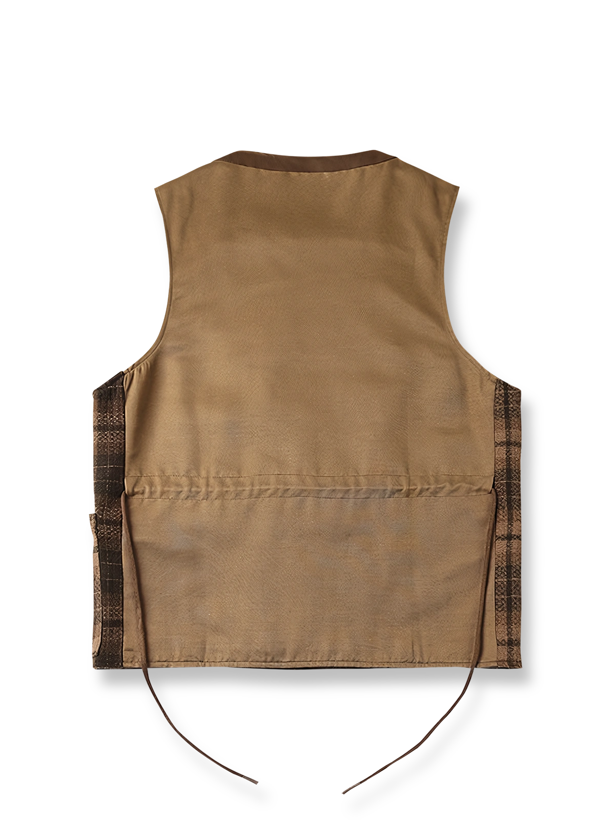 チェック柄紐付きワークベスト正面展示