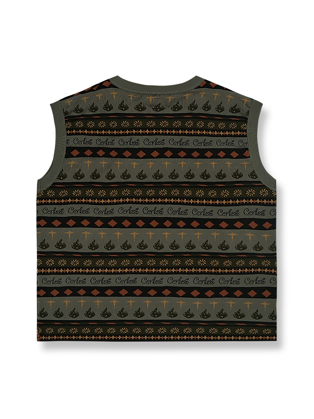 製品画像: レトロパターン ニットベストの全体展示