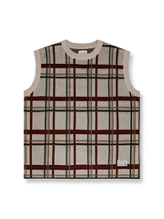 チェック柄ウール混紡ニットベストの全体展示