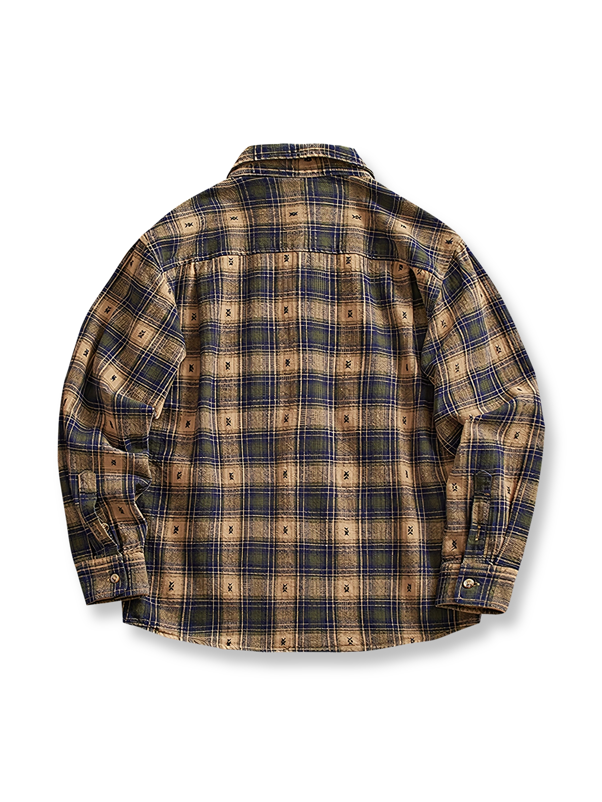 製品画像: 厚手起毛チェック柄ワークシャツのフロント展示 詳細画像: 起毛素材とディテール展示