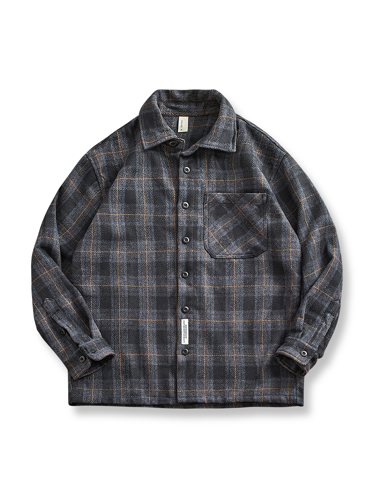 製品画像: 厚手の格子柄配色ドロップショルダーラシャシャツの全体表示