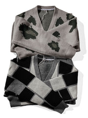 製品画像: チェッカーボード柄Vネックカーディガンの正面画像