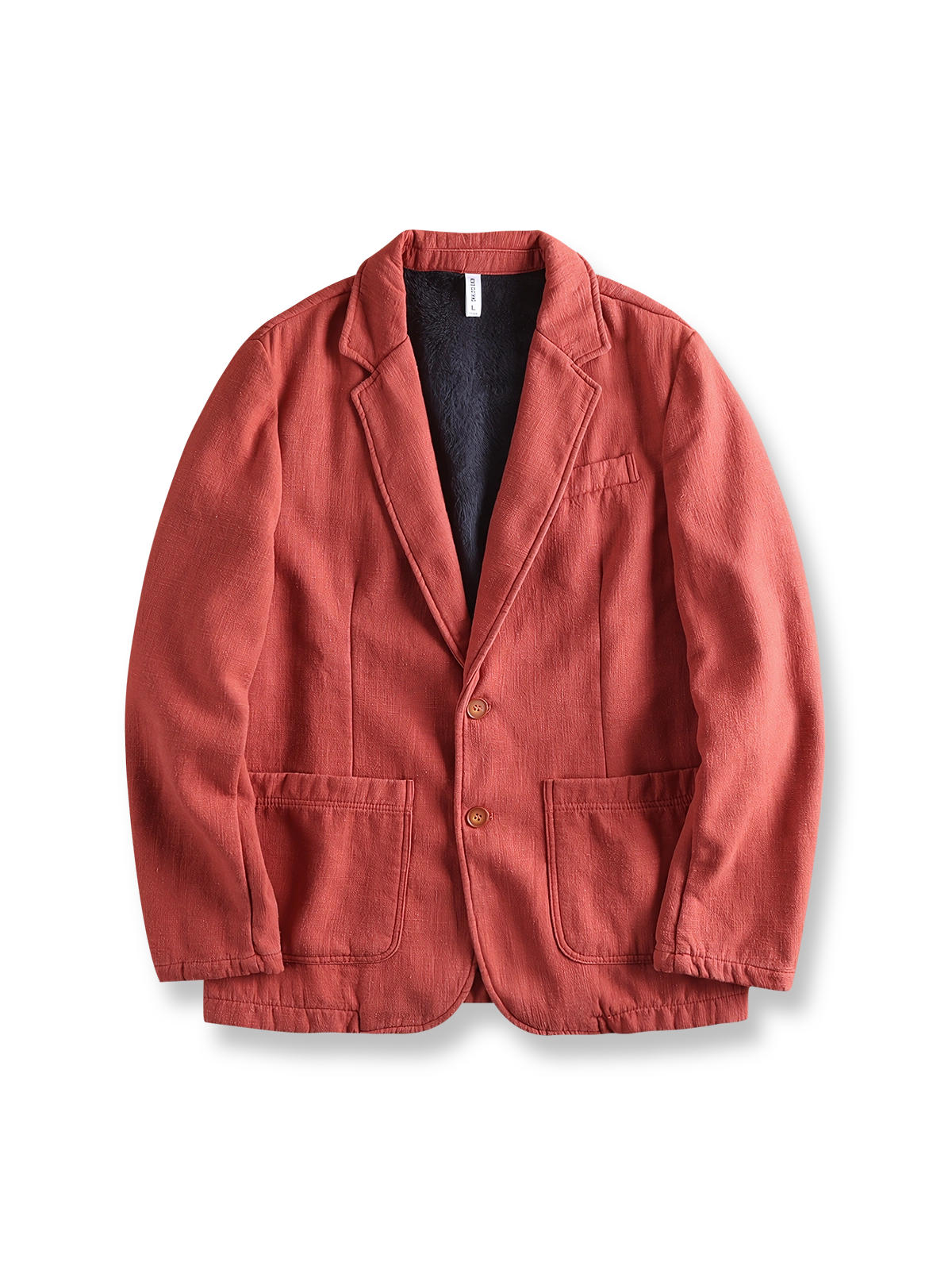 製品画像: フリース裏地リネンコットンブレザーの正面展示