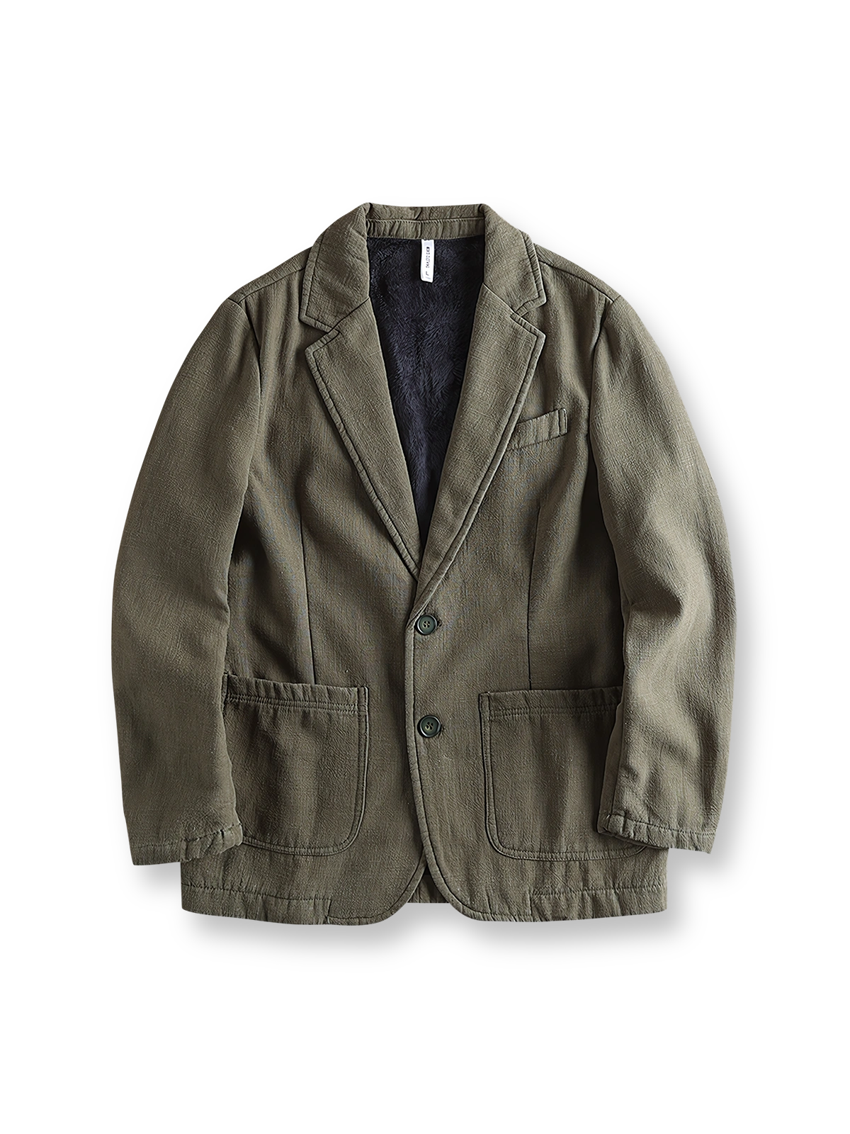 製品画像: フリース裏地リネンコットンブレザーの正面展示